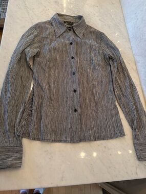 Agnes B France Striped Button-Down Minimalist Shirt - Black & White 36